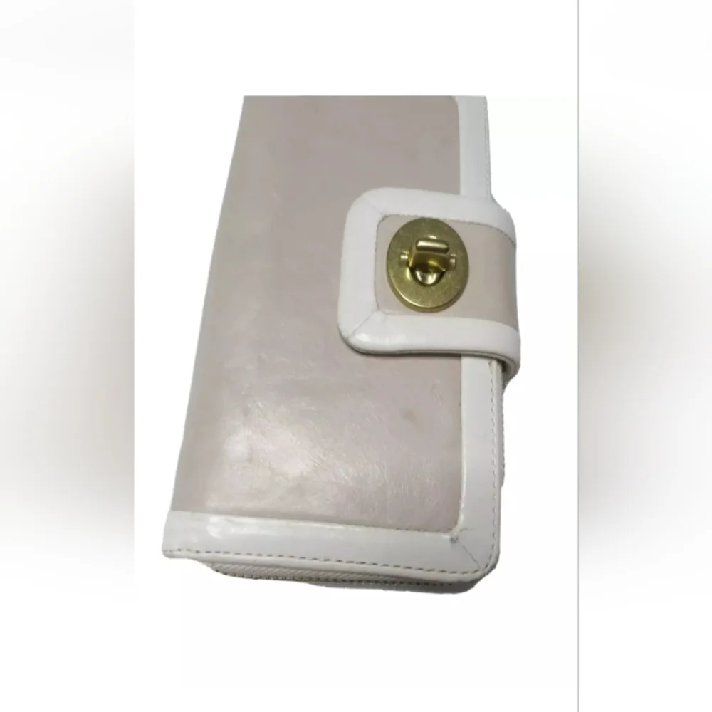 Vintage Coach Continental Zip Round Leather Wallet Organizer Almond & Beige - Picture 5 of 8